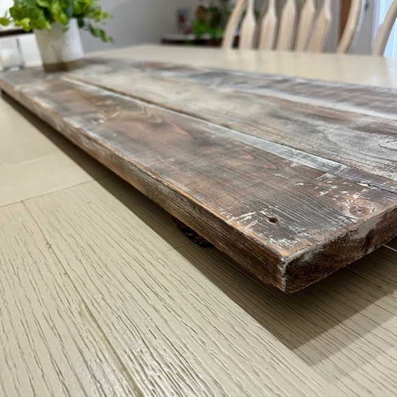 Large Rustic Wood Serving Board Tray Centerpiece-Distressed Torched White - Picture 10 of 11
